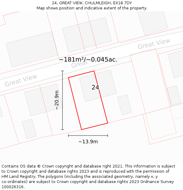 24, GREAT VIEW, CHULMLEIGH, EX18 7DY: Plot and title map