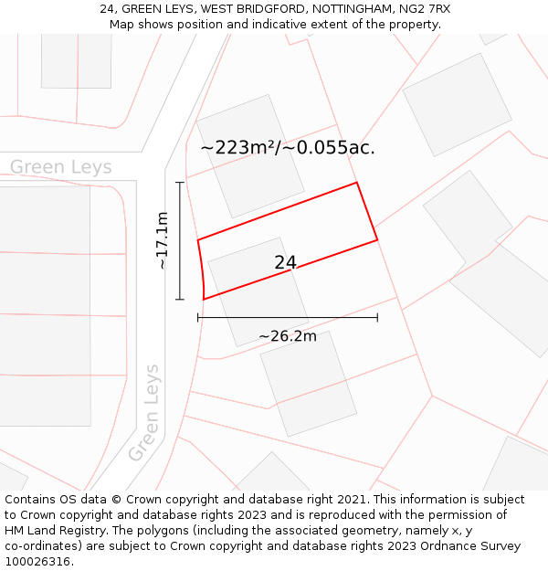 24, GREEN LEYS, WEST BRIDGFORD, NOTTINGHAM, NG2 7RX: Plot and title map