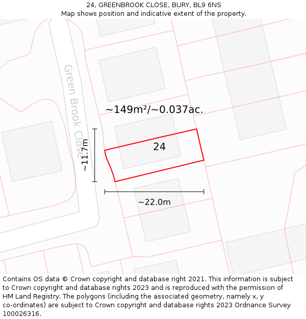 24, GREENBROOK CLOSE, BURY, BL9 6NS: Plot and title map