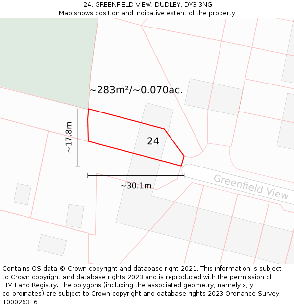 24, GREENFIELD VIEW, DUDLEY, DY3 3NG: Plot and title map