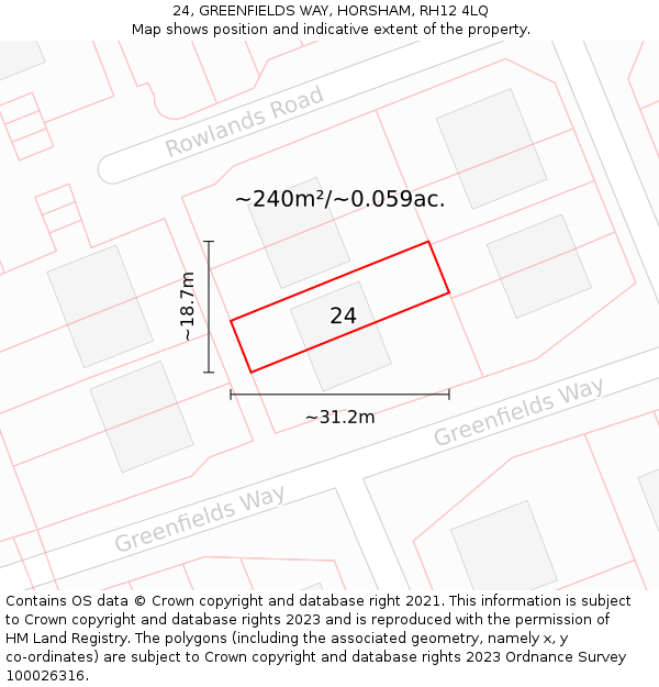 24, GREENFIELDS WAY, HORSHAM, RH12 4LQ: Plot and title map