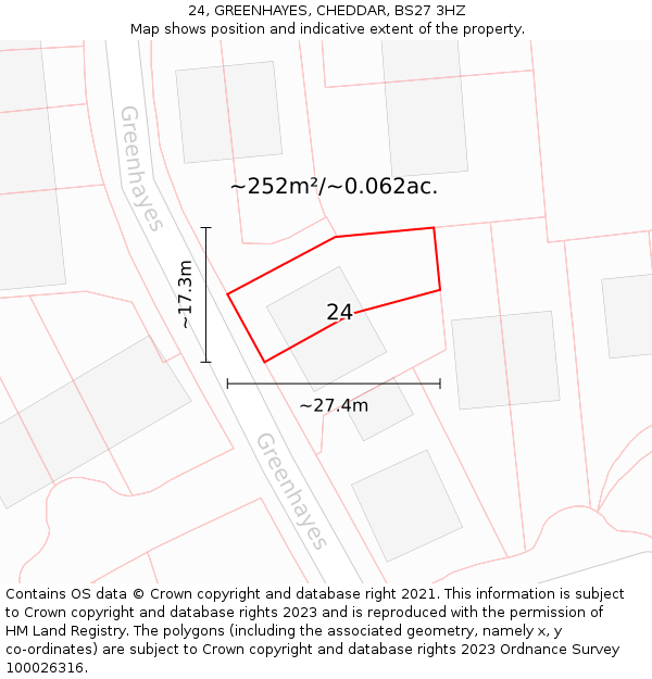 24, GREENHAYES, CHEDDAR, BS27 3HZ: Plot and title map