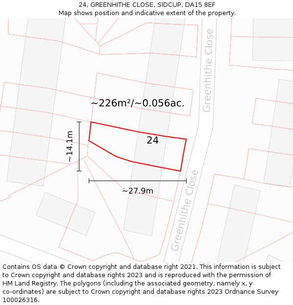 24, GREENHITHE CLOSE, SIDCUP, DA15 8EF: Plot and title map