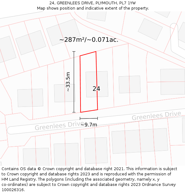 24, GREENLEES DRIVE, PLYMOUTH, PL7 1YW: Plot and title map