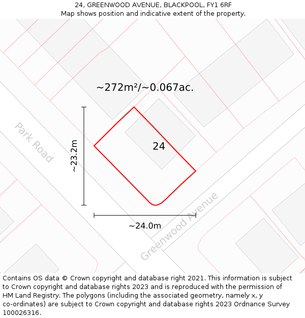 24, GREENWOOD AVENUE, BLACKPOOL, FY1 6RF: Plot and title map