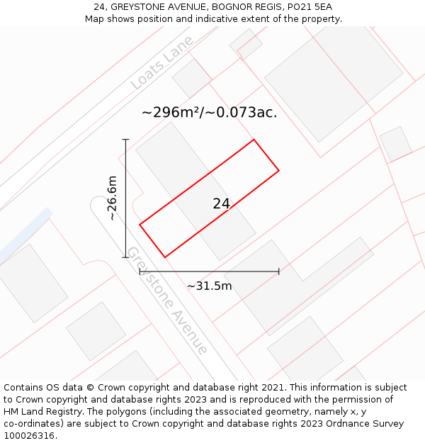 24, GREYSTONE AVENUE, BOGNOR REGIS, PO21 5EA: Plot and title map