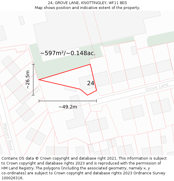 24, GROVE LANE, KNOTTINGLEY, WF11 8ES: Plot and title map