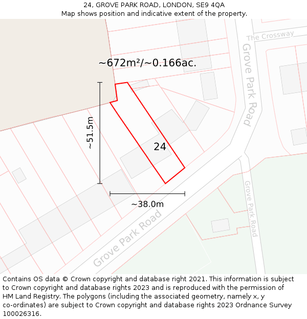 24, GROVE PARK ROAD, LONDON, SE9 4QA: Plot and title map