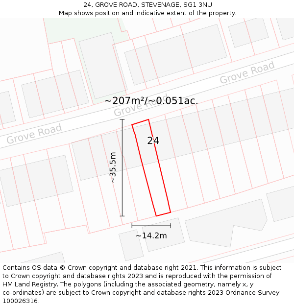 24, GROVE ROAD, STEVENAGE, SG1 3NU: Plot and title map