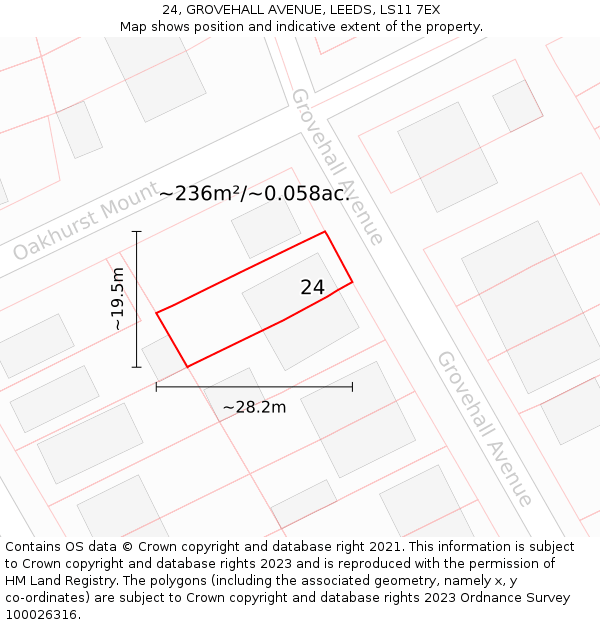 24, GROVEHALL AVENUE, LEEDS, LS11 7EX: Plot and title map