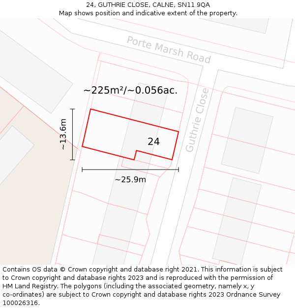 24, GUTHRIE CLOSE, CALNE, SN11 9QA: Plot and title map