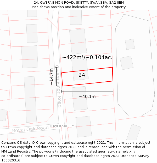 24, GWERNEINON ROAD, SKETTY, SWANSEA, SA2 8EN: Plot and title map