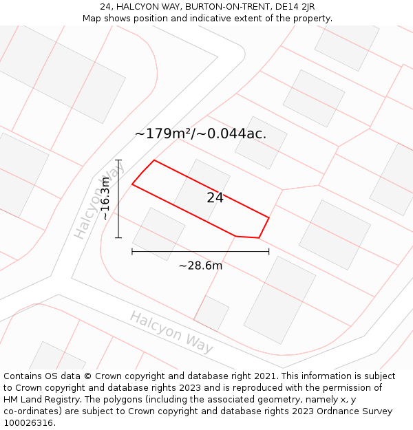 24, HALCYON WAY, BURTON-ON-TRENT, DE14 2JR: Plot and title map