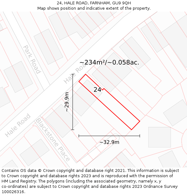 24, HALE ROAD, FARNHAM, GU9 9QH: Plot and title map