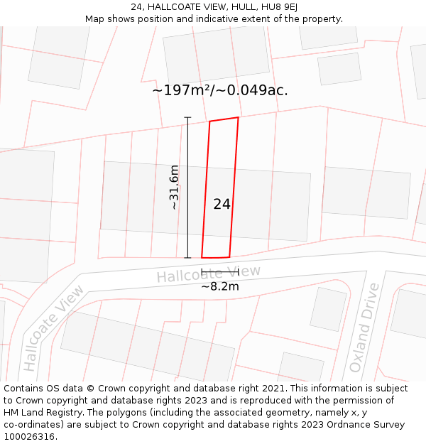 24, HALLCOATE VIEW, HULL, HU8 9EJ: Plot and title map