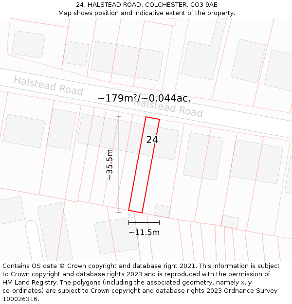 24, HALSTEAD ROAD, COLCHESTER, CO3 9AE: Plot and title map