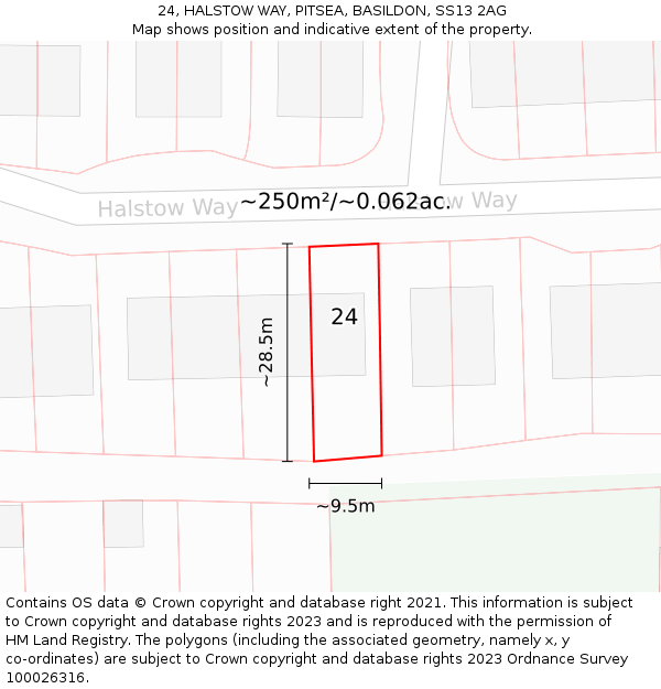 24, HALSTOW WAY, PITSEA, BASILDON, SS13 2AG: Plot and title map