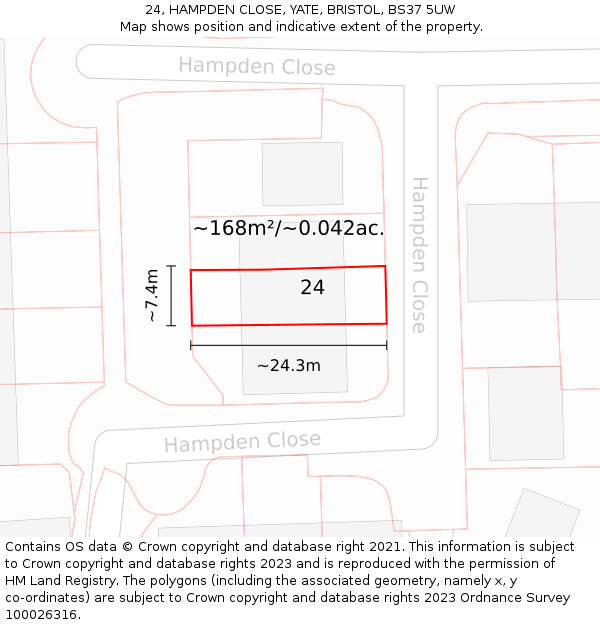 24, HAMPDEN CLOSE, YATE, BRISTOL, BS37 5UW: Plot and title map