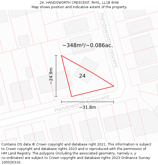 24, HANDSWORTH CRESCENT, RHYL, LL18 4HW: Plot and title map