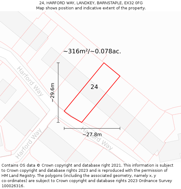 24, HARFORD WAY, LANDKEY, BARNSTAPLE, EX32 0FG: Plot and title map