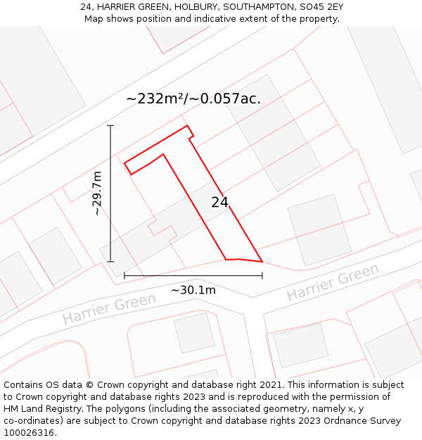 24, HARRIER GREEN, HOLBURY, SOUTHAMPTON, SO45 2EY: Plot and title map