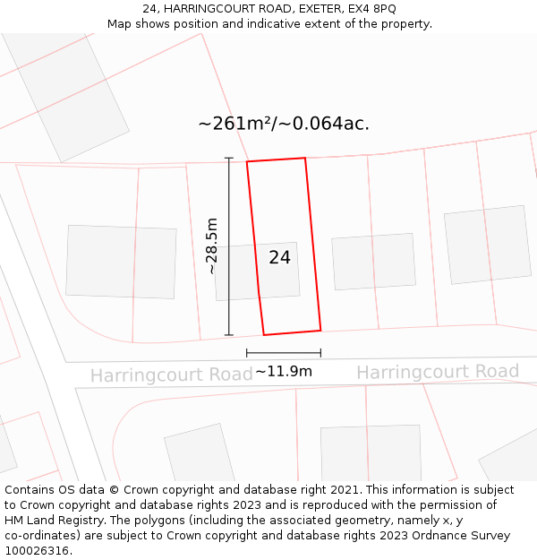 24, HARRINGCOURT ROAD, EXETER, EX4 8PQ: Plot and title map