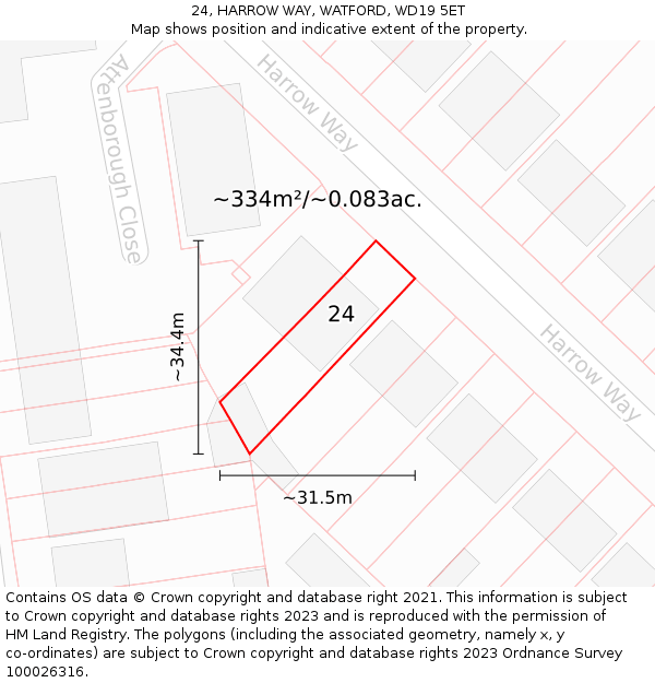 24, HARROW WAY, WATFORD, WD19 5ET: Plot and title map