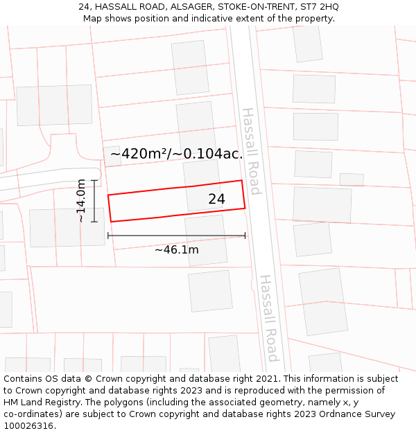 24, HASSALL ROAD, ALSAGER, STOKE-ON-TRENT, ST7 2HQ: Plot and title map