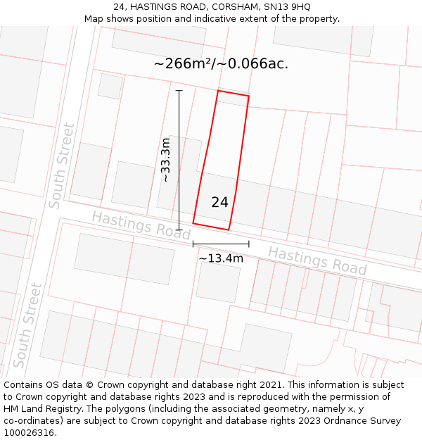 24, HASTINGS ROAD, CORSHAM, SN13 9HQ: Plot and title map