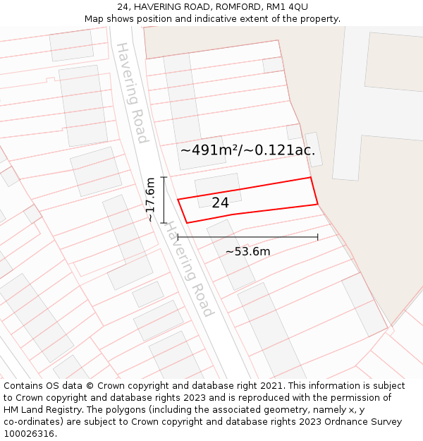 24, HAVERING ROAD, ROMFORD, RM1 4QU: Plot and title map