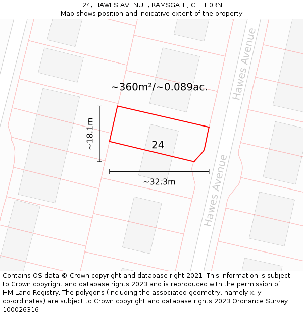 24, HAWES AVENUE, RAMSGATE, CT11 0RN: Plot and title map