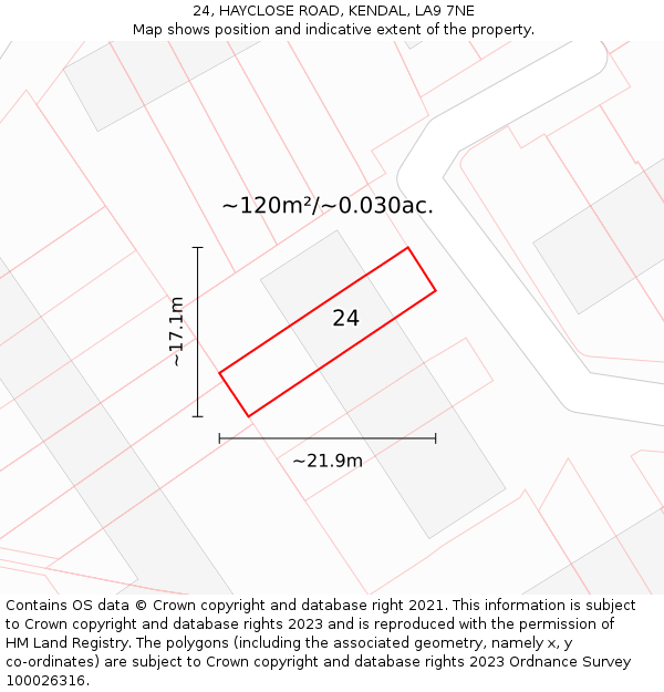 24, HAYCLOSE ROAD, KENDAL, LA9 7NE: Plot and title map