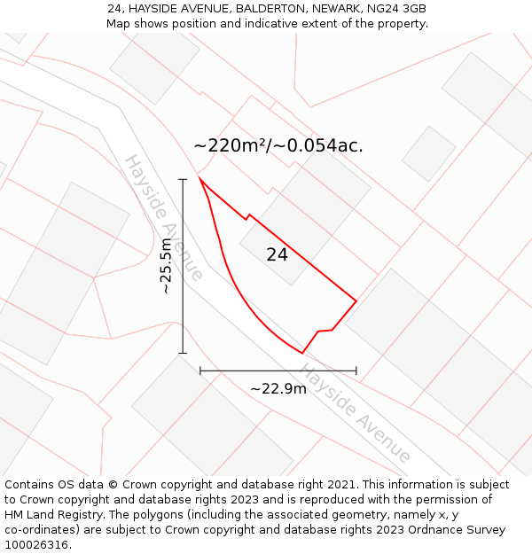 24, HAYSIDE AVENUE, BALDERTON, NEWARK, NG24 3GB: Plot and title map