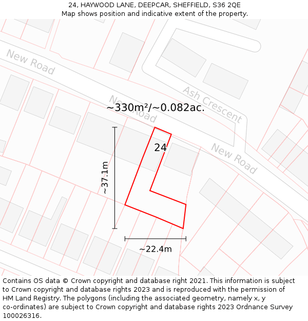 24, HAYWOOD LANE, DEEPCAR, SHEFFIELD, S36 2QE: Plot and title map