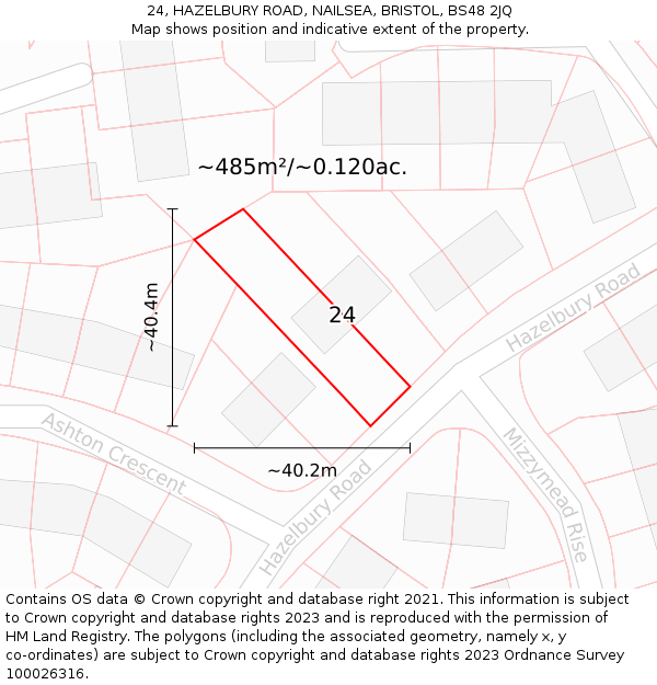 24, HAZELBURY ROAD, NAILSEA, BRISTOL, BS48 2JQ: Plot and title map