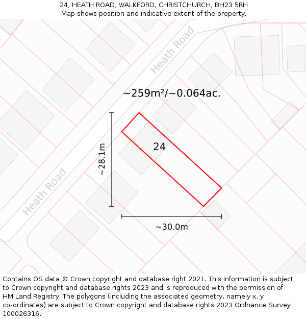 24, HEATH ROAD, WALKFORD, CHRISTCHURCH, BH23 5RH: Plot and title map