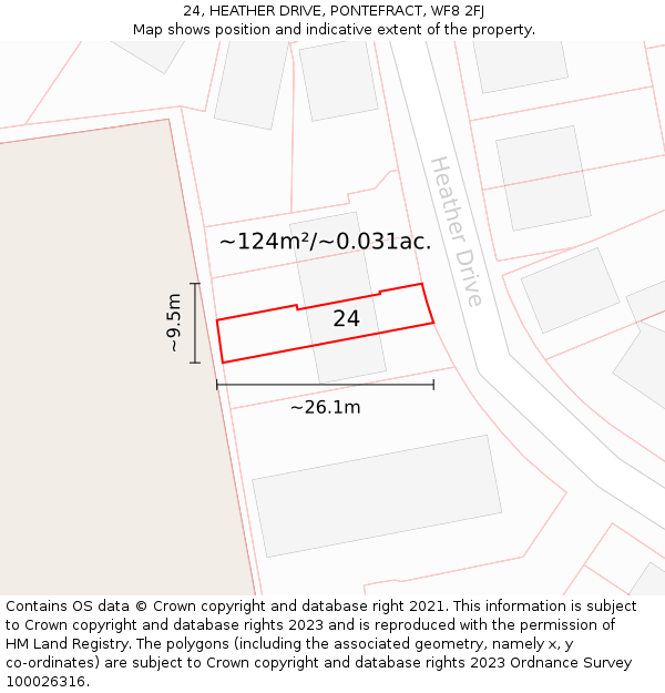 24, HEATHER DRIVE, PONTEFRACT, WF8 2FJ: Plot and title map