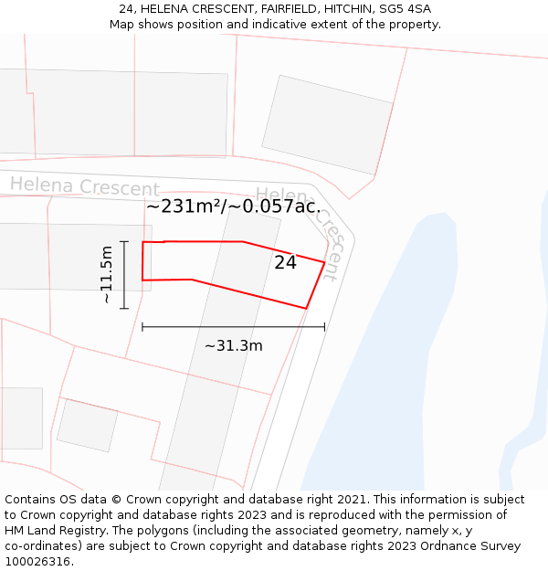 24, HELENA CRESCENT, FAIRFIELD, HITCHIN, SG5 4SA: Plot and title map