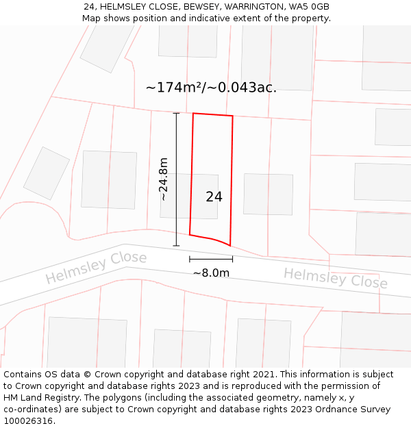 24, HELMSLEY CLOSE, BEWSEY, WARRINGTON, WA5 0GB: Plot and title map