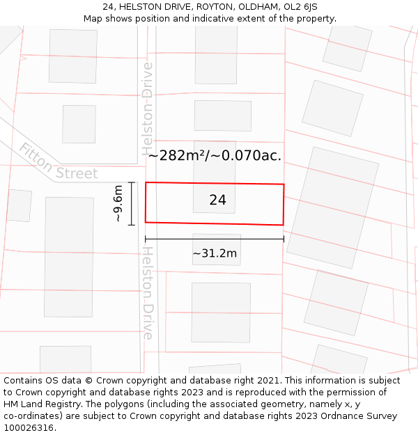 24, HELSTON DRIVE, ROYTON, OLDHAM, OL2 6JS: Plot and title map