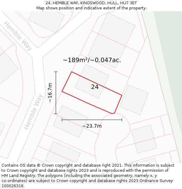 24, HEMBLE WAY, KINGSWOOD, HULL, HU7 3ET: Plot and title map