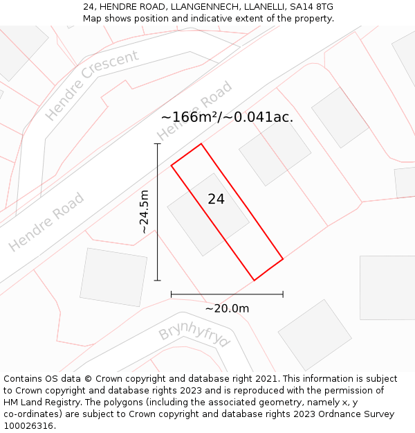 24, HENDRE ROAD, LLANGENNECH, LLANELLI, SA14 8TG: Plot and title map