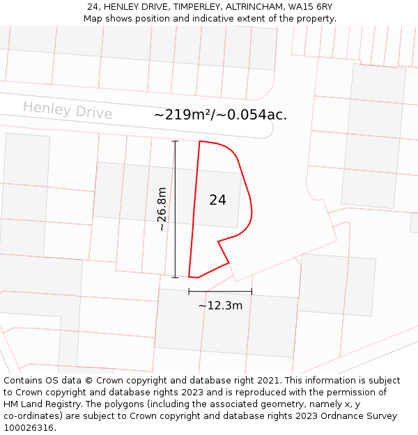 24, HENLEY DRIVE, TIMPERLEY, ALTRINCHAM, WA15 6RY: Plot and title map