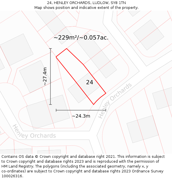 24, HENLEY ORCHARDS, LUDLOW, SY8 1TN: Plot and title map