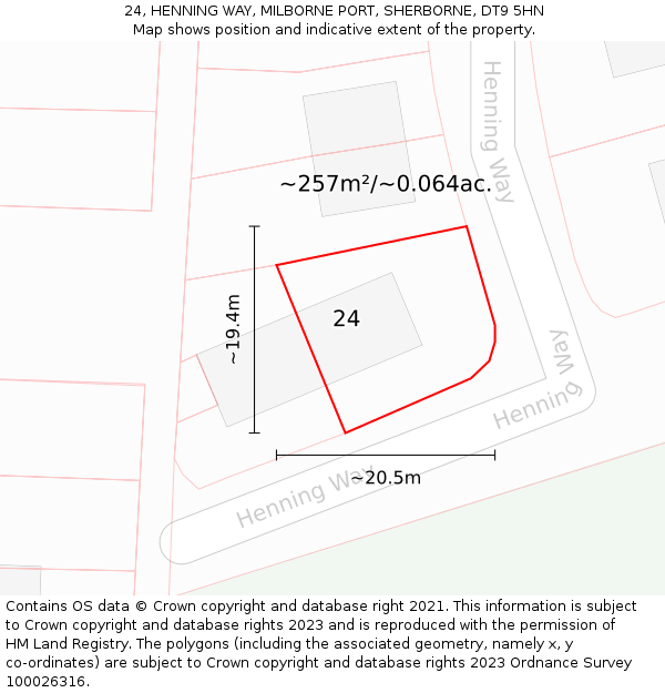 24, HENNING WAY, MILBORNE PORT, SHERBORNE, DT9 5HN: Plot and title map