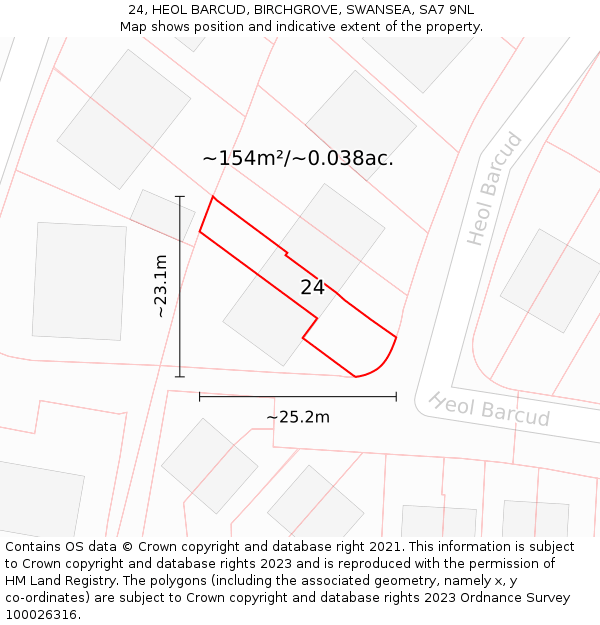 24, HEOL BARCUD, BIRCHGROVE, SWANSEA, SA7 9NL: Plot and title map