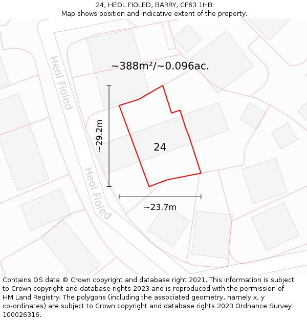 24, HEOL FIOLED, BARRY, CF63 1HB: Plot and title map