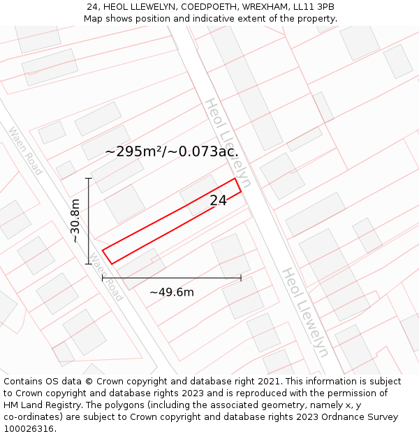 24, HEOL LLEWELYN, COEDPOETH, WREXHAM, LL11 3PB: Plot and title map