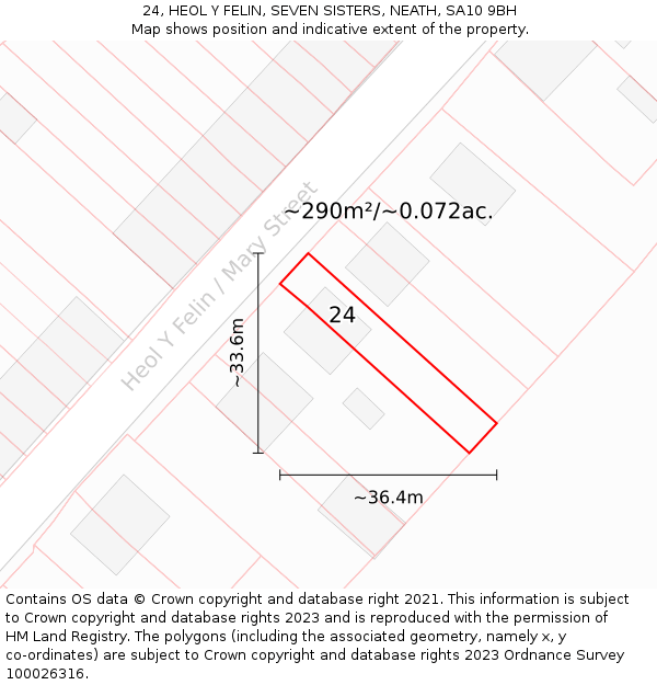 24, HEOL Y FELIN, SEVEN SISTERS, NEATH, SA10 9BH: Plot and title map