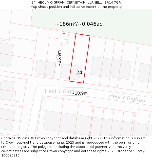 24, HEOL Y GIGFRAN, CEFNEITHIN, LLANELLI, SA14 7GA: Plot and title map